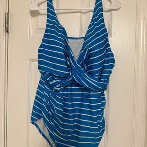 Blue Striped One Piece Swimsuit